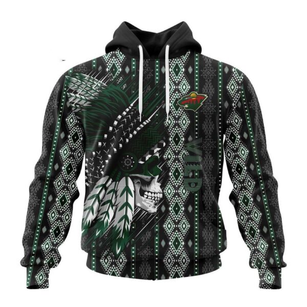 Customized NHL Minnesota Wild Hoodie Special Skull Native Design Hoodie