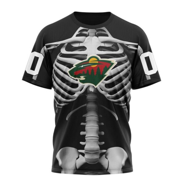 Customized NHL Minnesota Wild T-Shirt Special Skeleton Costume For Halloween T-Shirt