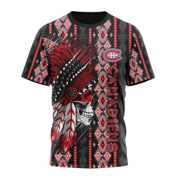 Customized NHL Montreal Canadiens T-Shirt Special Skull Native Design T-Shirt