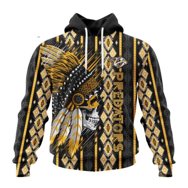 Customized NHL Nashville Predators Hoodie Special Skull Native Design Hoodie