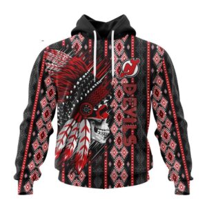 Customized NHL New Jersey Devils Hoodie Special Skull Native Design Hoodie 1