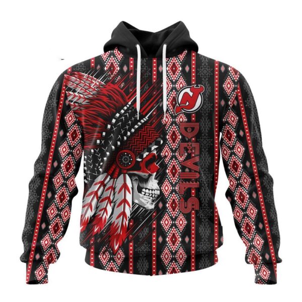 Customized NHL New Jersey Devils Hoodie Special Skull Native Design Hoodie