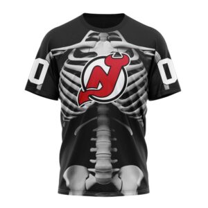 Customized NHL New Jersey Devils T Shirt Special Skeleton Costume For Halloween T Shirt 1