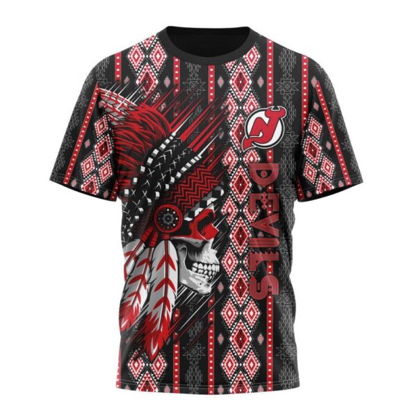 Customized NHL New Jersey Devils T-Shirt Special Skull Native Design T-Shirt