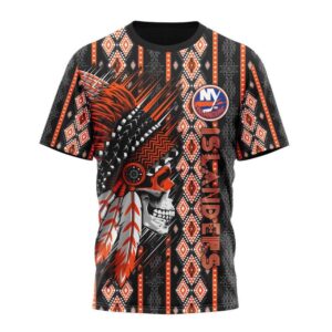 Customized NHL New York Islanders T Shirt Special Skull Native Design T Shirt 1