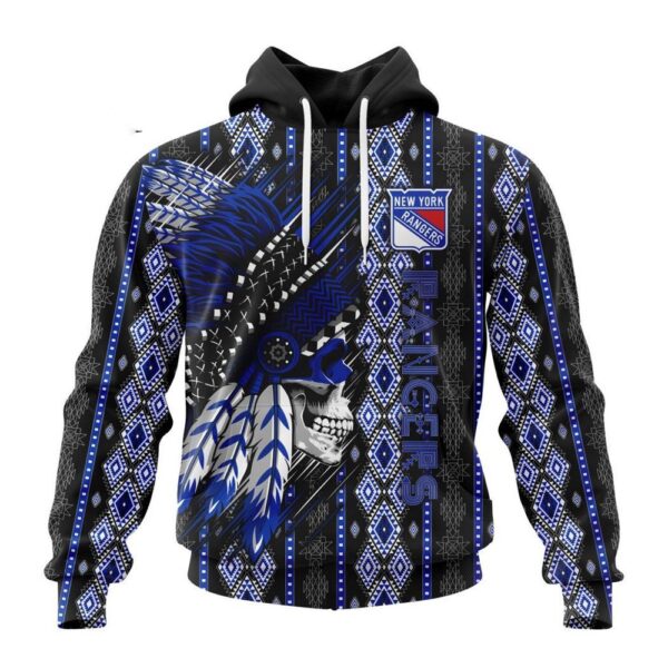 Customized NHL New York Rangers Hoodie Special Skull Native Design Hoodie