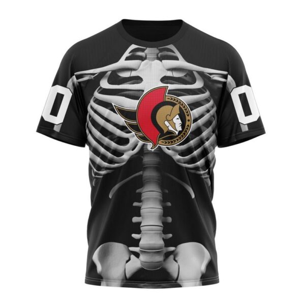 Customized NHL Ottawa Senators T-Shirt Special Skeleton Costume For Halloween T-Shirt