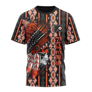 Customized NHL Philadelphia Flyers T Shirt Special Skull Native Design T Shirt 1