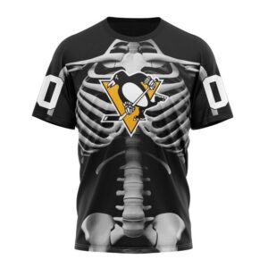 Customized NHL Pittsburgh Penguins T Shirt Special Skeleton Costume For Halloween T Shirt 1