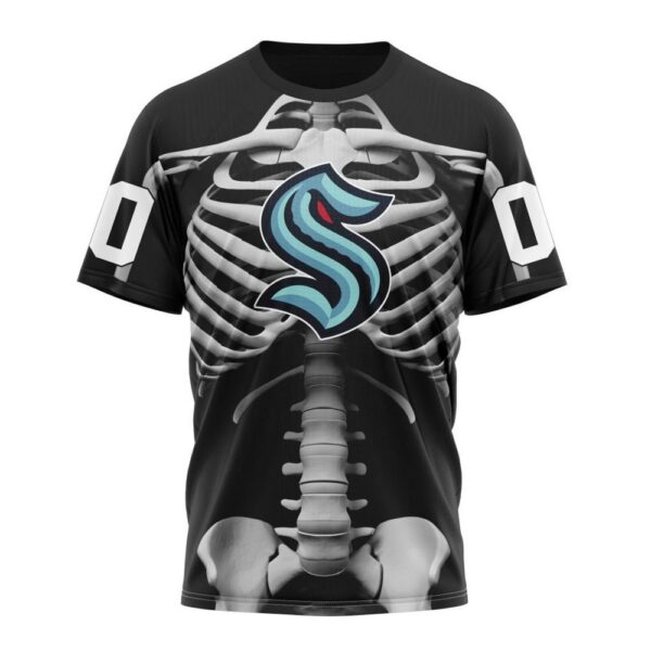 Customized NHL Seattle Kraken T-Shirt Special Skeleton Costume For Halloween T-Shirt