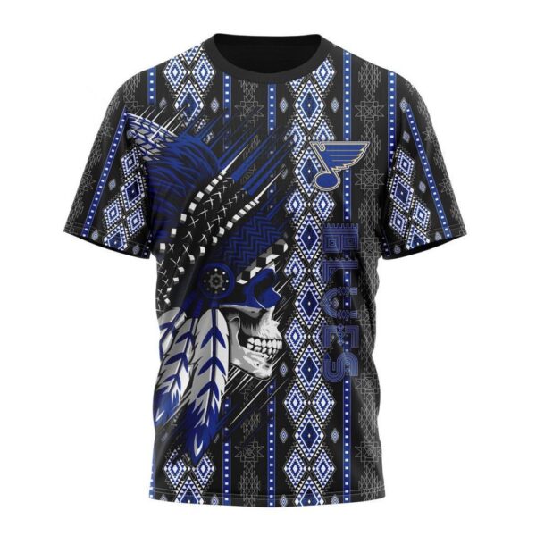 Customized NHL St. Louis Blues T-Shirt Special Skull Native Design T-Shirt