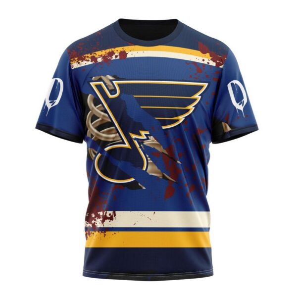 Customized NHL St. Louis Blues T-Shirt Specialized Design Jersey With Your Ribs For Halloween T-Shirt