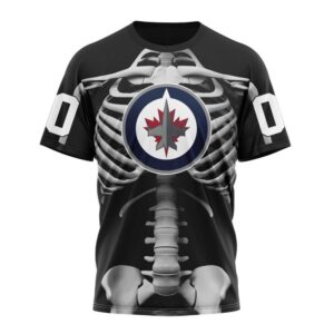 Customized NHL Winnipeg Jets T Shirt Special Skeleton Costume For Halloween T Shirt 1