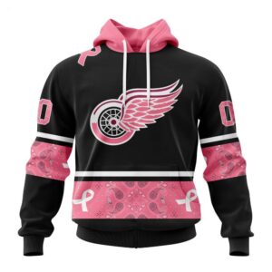 Detroit Red Wings Hoodie Specialized Design In Classic Style With Paisley! WE WEAR PINK BREAST CANCER Hoodie 1