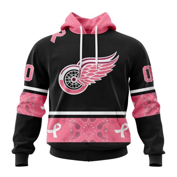 Detroit Red Wings Hoodie Specialized Design In Classic Style With Paisley! WE WEAR PINK BREAST CANCER Hoodie