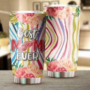 Detroit Red Wings Tumbler Best Mom Ever With Flower 2