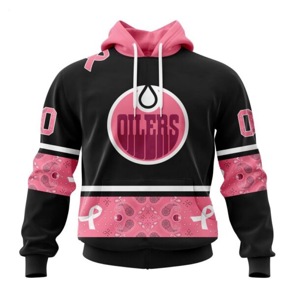 Edmonton Oilers Hoodie Specialized Design In Classic Style With Paisley! WE WEAR PINK BREAST CANCER Hoodie