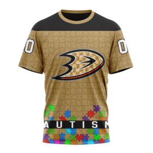 NHL Anaheim Ducks T Shirt Specialized Unisex Kits Hockey Fights Against Autism T Shirt 1