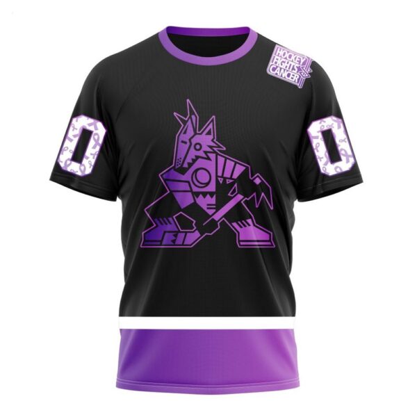 NHL Arizona Coyotes T-Shirt Special Black Hockey Fights Cancer Kits 3D T-Shirt