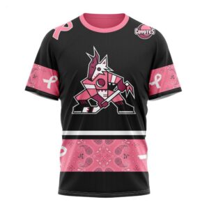 NHL Arizona Coyotes T Shirt Specialized Design In Classic Style With Paisley! WE WEAR PINK BREAST CANCER T Shirt 1
