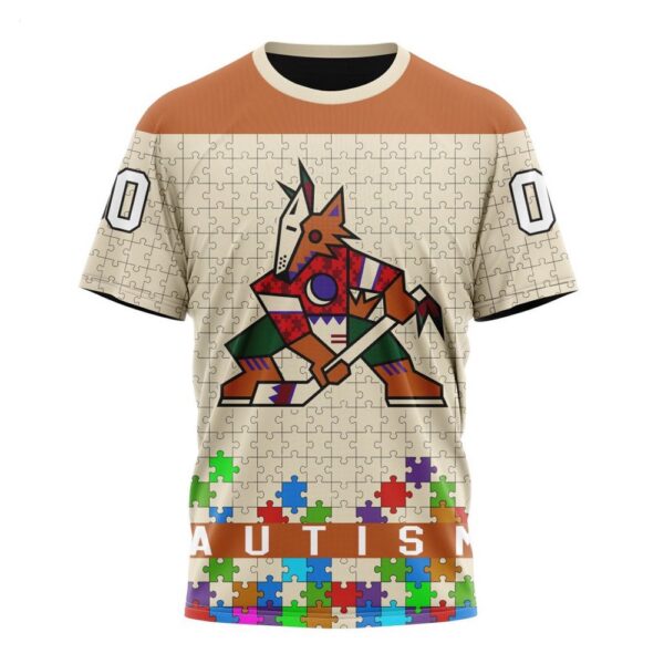 NHL Arizona Coyotes T-Shirt Specialized Unisex Kits Hockey Fights Against Autism T-Shirt