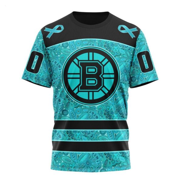 NHL Boston Bruins T-Shirt Special Design Fight Ovarian Cancer 3D T-Shirt