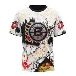 NHL Boston Bruins T Shirt Special Zombie Style For Halloween 3D T Shirt 1