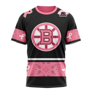 NHL Boston Bruins T Shirt Specialized Design In Classic Style With Paisley! WE WEAR PINK BREAST CANCER T Shirt 1