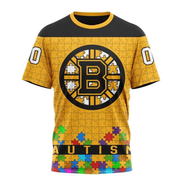 NHL Boston Bruins T-Shirt Specialized Unisex Kits Hockey Fights Against Autism T-Shirt