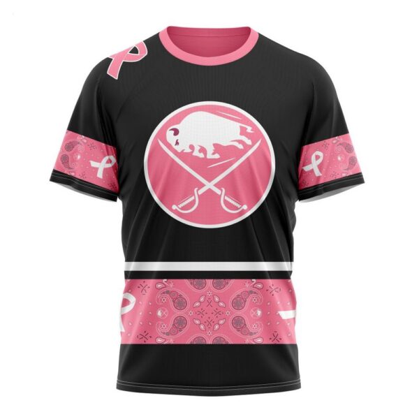 NHL Buffalo Sabres T-Shirt Specialized Design In Classic Style With Paisley! WE WEAR PINK BREAST CANCER T-Shirt