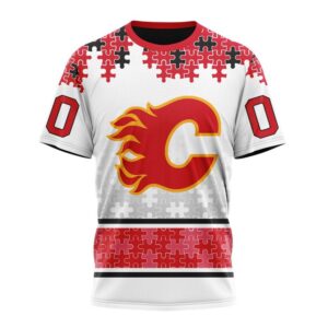 NHL Calgary Flames 3D T Shirt Special Autism Awareness Design With Home Jersey Style Hoodie 1