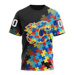 NHL Calgary Flames 3D T Shirt Special Black Autism Awareness Design Hoodie 1