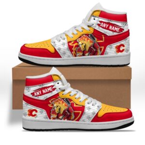 NHL Calgary Flames Air Jordan 1 Shoes Special Team Mascot Design Hightop Sneakers