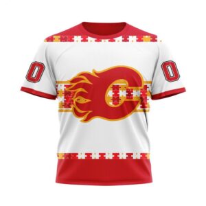 NHL Calgary Flames T Shirt Autism Awareness Custom Name And Number 3D T Shirt 1