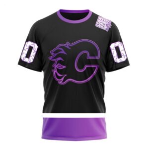 NHL Calgary Flames T Shirt Special Black Hockey Fights Cancer Kits 3D T Shirt 1