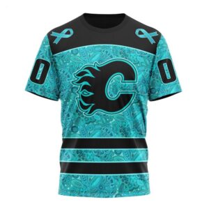 NHL Calgary Flames T Shirt Special Design Fight Ovarian Cancer 3D T Shirt 1