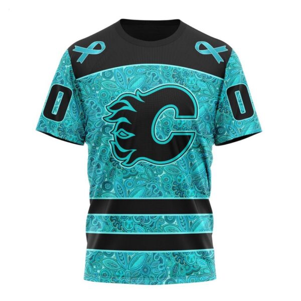 NHL Calgary Flames T-Shirt Special Design Fight Ovarian Cancer 3D T-Shirt