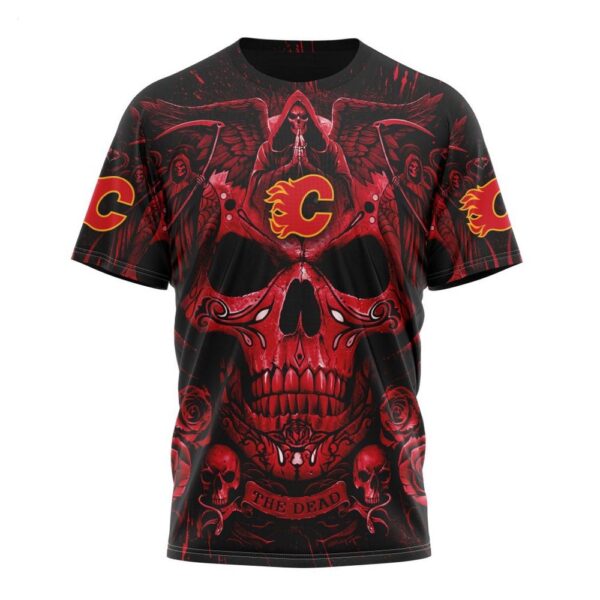 NHL Calgary Flames T-Shirt Special Design With Skull Art T-Shirt