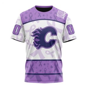 NHL Calgary Flames T Shirt Special Lavender Fight Cancer T Shirt 1 1