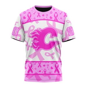 NHL Calgary Flames T Shirt Special Pink October Breast Cancer Awareness Month 3D T Shirt 1