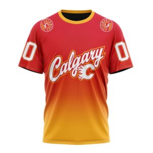 NHL Calgary Flames T Shirt Special Retro Gradient Design T Shirt 1