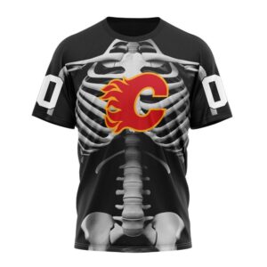 NHL Calgary Flames T Shirt Special Skeleton Costume For Halloween 3D T Shirt 1