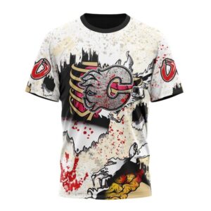 NHL Calgary Flames T Shirt Special Zombie Style For Halloween 3D T Shirt 1