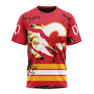 NHL Calgary Flames T Shirt Specialized Design Jersey With Your Ribs For Halloween 3D T Shirt 1