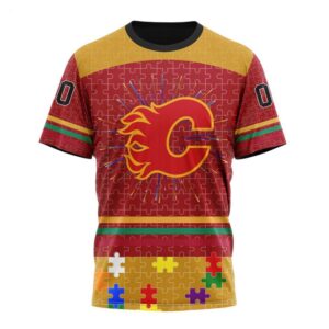 NHL Calgary Flames T Shirt Specialized Design With Fearless Aganst Autism Concept T Shirt 1