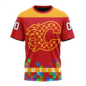 NHL Calgary Flames T Shirt Specialized Unisex Kits Hockey Fights Against Autism T Shirt 1