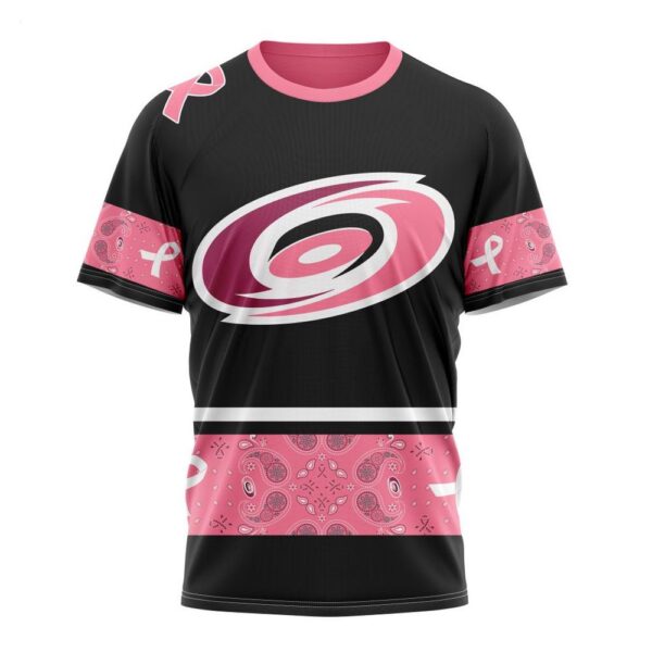 NHL Carolina Hurricanes T-Shirt Specialized Design In Classic Style With Paisley! WE WEAR PINK BREAST CANCER T-Shirt