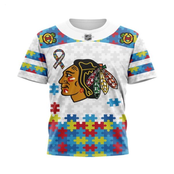 NHL Chicago BlackHawks T-Shirt Autism Awareness 3D T-Shirt