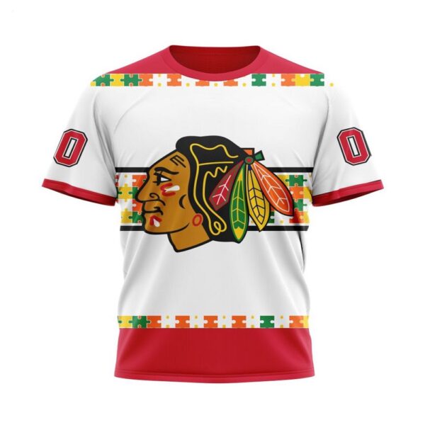 NHL Chicago BlackHawks T-Shirt Autism Awareness Custom Name And Number 3D T-Shirt