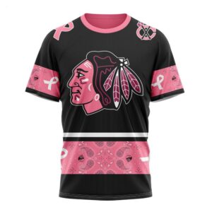 NHL Chicago BlackHawks T Shirt Specialized Design In Classic Style With Paisley! WE WEAR PINK BREAST CANCER T Shirt 1
